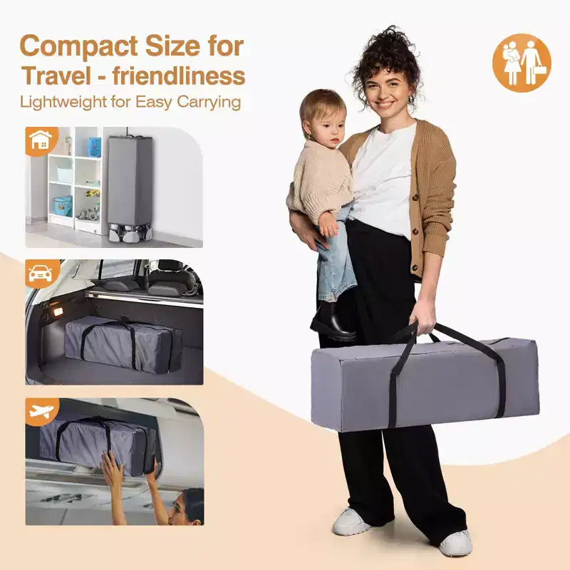 JOYMOR Box Multifunzione 4 in 1 con Culla, Culla per Neonato, Box Portatile per Neonati e Bambini Piccoli (Nero)