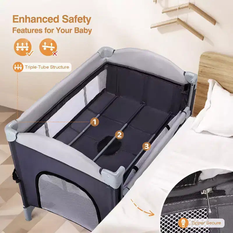 JOYMOR Box Multifunzione 4 in 1 con Culla, Culla per Neonato, Box Portatile per Neonati e Bambini Piccoli (Nero)