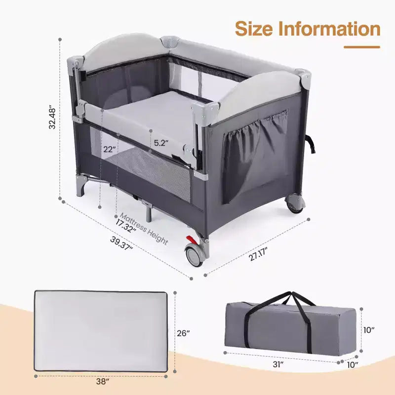 JOYMOR Box Multifunzione 4 in 1 con Culla, Culla per Neonato, Box Portatile per Neonati e Bambini Piccoli (Nero)