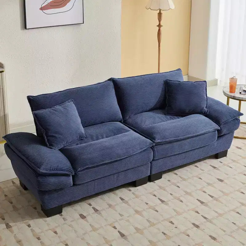 MAYEERTY Divanetto in Velluto a Coste, Divano Comodo con Seduta Profonda e Cuscini per Camera da Letto, Soggiorno, Ufficio, Blu