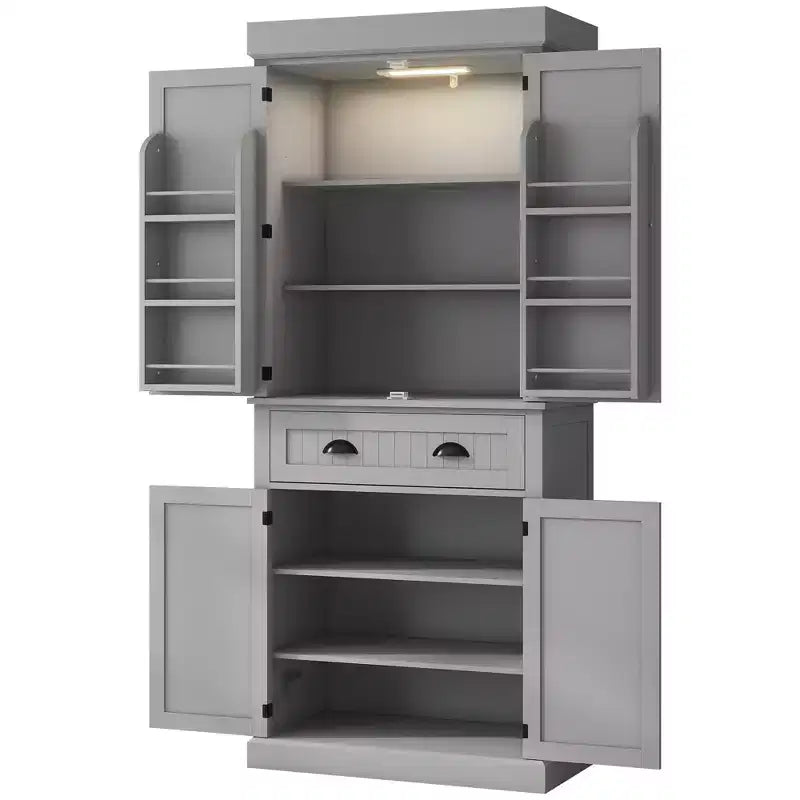 Mobile credenza da cucina da 71" con luci a LED, 6 ante con ripiani, un cassetto e 4 ripiani regolabili