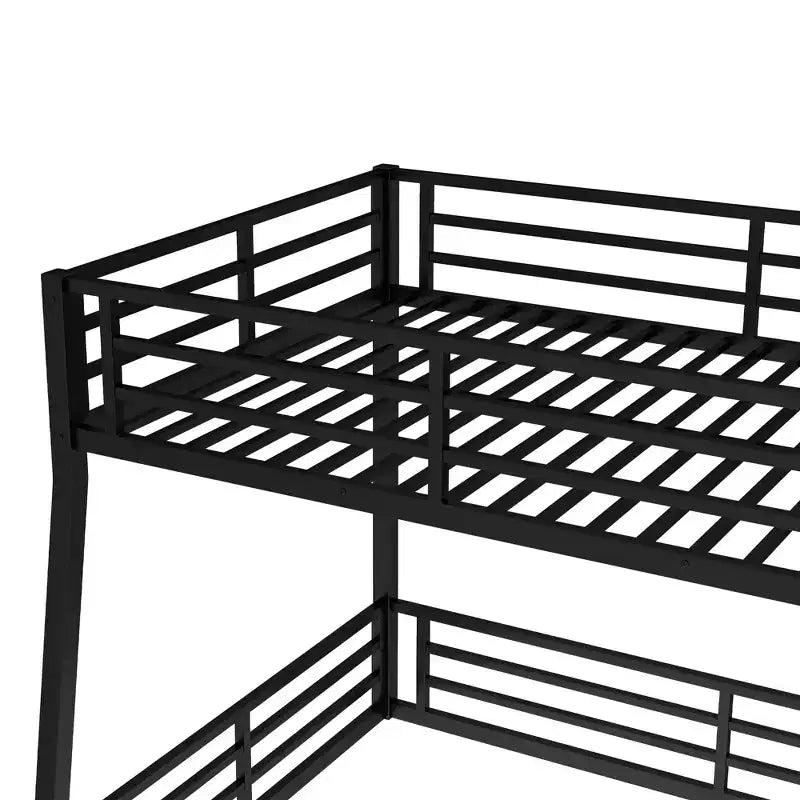 Bellemave Letto a castello in metallo Full XL sopra Queen per adulti e ragazzi, struttura salvaspazio per impieghi gravosi, sponde di protezione, silenzioso, senza rete, nero