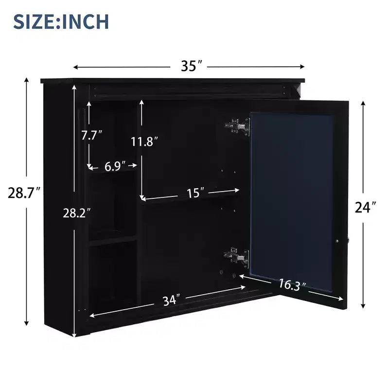 Mobiletto portamedicine rettangolare FAMYYT 35 pollici L x 28 pollici H da superficie con specchio, specchio ad alta definizione, ampio spazio di archiviazione