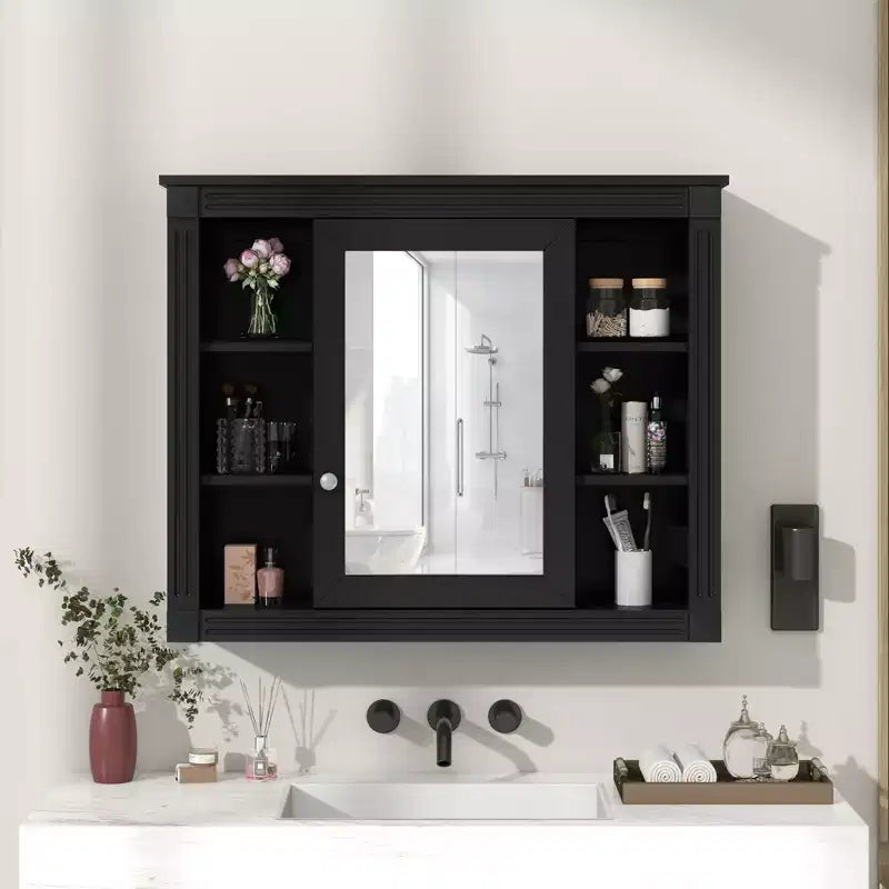 Mobiletto portamedicine rettangolare FAMYYT 35 pollici L x 28 pollici H da superficie con specchio, specchio ad alta definizione, ampio spazio di archiviazione