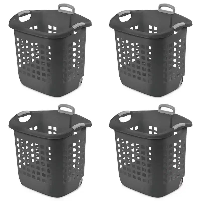 Sterilite Cesto per bucato Ultra con ruote, 60 litri con manici, grigio, confezione da 4