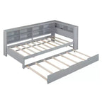Daybed con letto estraibile, letto a piattaforma in legno con ripiano portaoggetti e porte di ricarica USB, letto basso per bambini, ragazzi e adulti