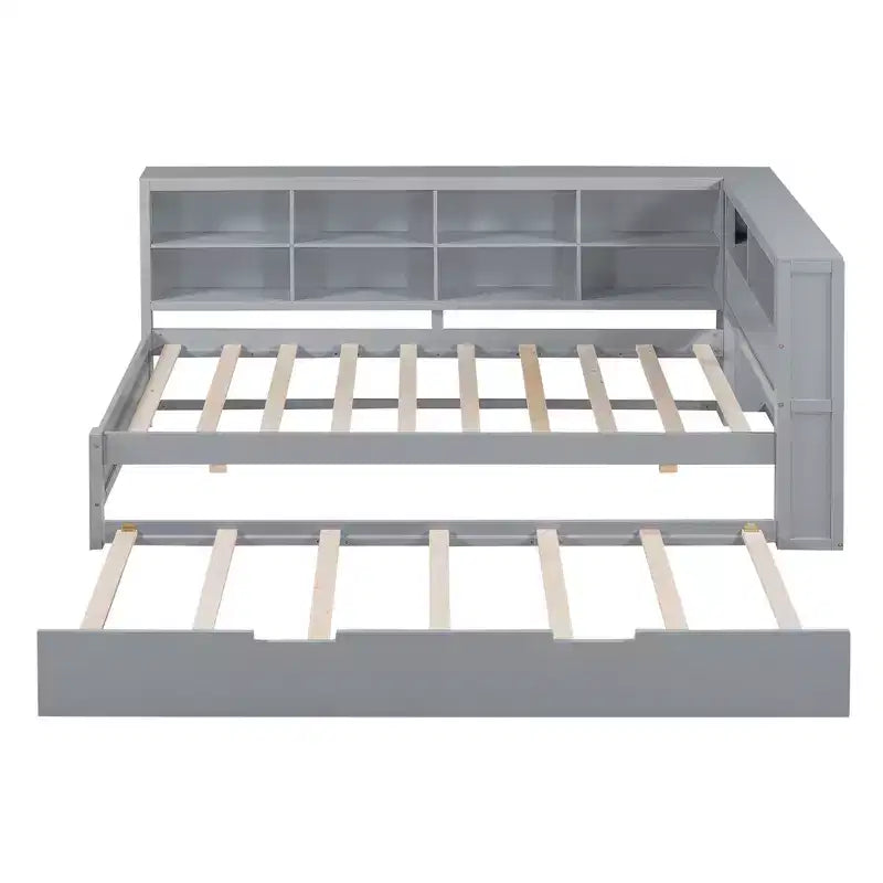 Daybed con letto estraibile, letto a piattaforma in legno con ripiano portaoggetti e porte di ricarica USB, letto basso per bambini, ragazzi e adulti