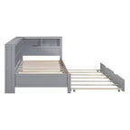 Daybed con letto estraibile, letto a piattaforma in legno con ripiano portaoggetti e porte di ricarica USB, letto basso per bambini, ragazzi e adulti