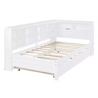 Daybed con letto estraibile, letto a piattaforma in legno con ripiano portaoggetti e porte di ricarica USB, letto basso per bambini, ragazzi e adulti