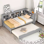 Daybed con letto estraibile, letto a piattaforma in legno con ripiano portaoggetti e porte di ricarica USB, letto basso per bambini, ragazzi e adulti
