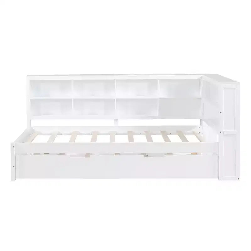Daybed con letto estraibile, letto a piattaforma in legno con ripiano portaoggetti e porte di ricarica USB, letto basso per bambini, ragazzi e adulti