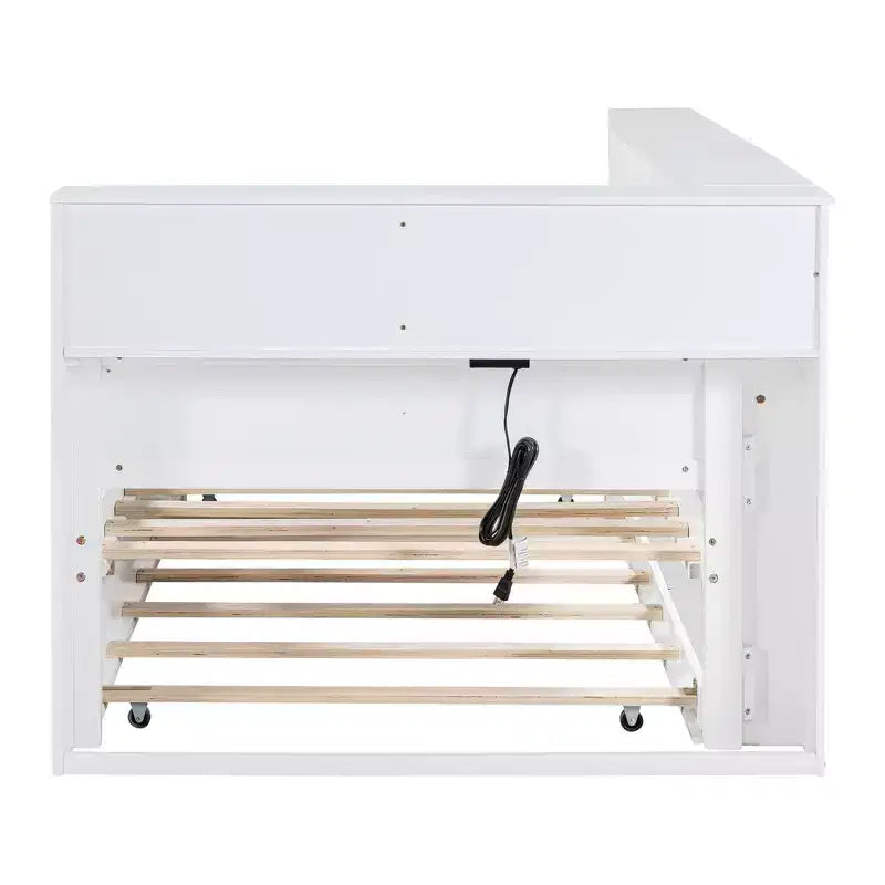 Daybed con letto estraibile, letto a piattaforma in legno con ripiano portaoggetti e porte di ricarica USB, letto basso per bambini, ragazzi e adulti