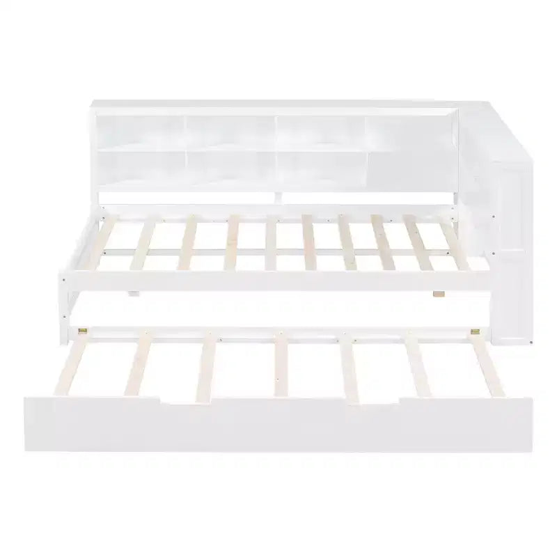 Daybed con letto estraibile, letto a piattaforma in legno con ripiano portaoggetti e porte di ricarica USB, letto basso per bambini, ragazzi e adulti