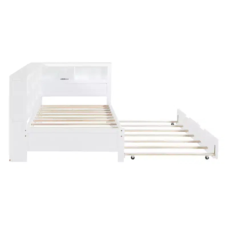 Daybed con letto estraibile, letto a piattaforma in legno con ripiano portaoggetti e porte di ricarica USB, letto basso per bambini, ragazzi e adulti