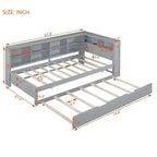 Daybed con letto estraibile, letto a piattaforma in legno con ripiano portaoggetti e porte di ricarica USB, letto basso per bambini, ragazzi e adulti