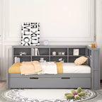 Daybed con letto estraibile, letto a piattaforma in legno con ripiano portaoggetti e porte di ricarica USB, letto basso per bambini, ragazzi e adulti