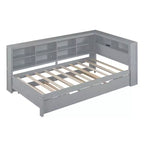Daybed con letto estraibile, letto a piattaforma in legno con ripiano portaoggetti e porte di ricarica USB, letto basso per bambini, ragazzi e adulti