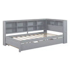 Daybed con letto estraibile, letto a piattaforma in legno con ripiano portaoggetti e porte di ricarica USB, letto basso per bambini, ragazzi e adulti