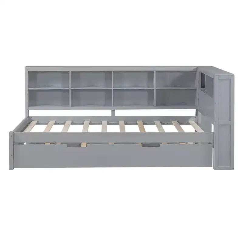 Daybed con letto estraibile, letto a piattaforma in legno con ripiano portaoggetti e porte di ricarica USB, letto basso per bambini, ragazzi e adulti
