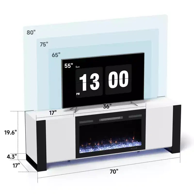 Mobile TV Real Relax da 70 pollici per TV fino a 80 pollici con camino elettrico e luci LED Centro Intrattenimento