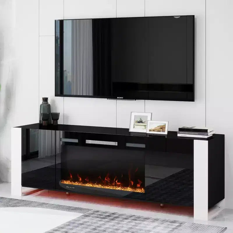 Mobile TV Real Relax da 70 pollici per TV fino a 80 pollici con camino elettrico e luci LED Centro Intrattenimento