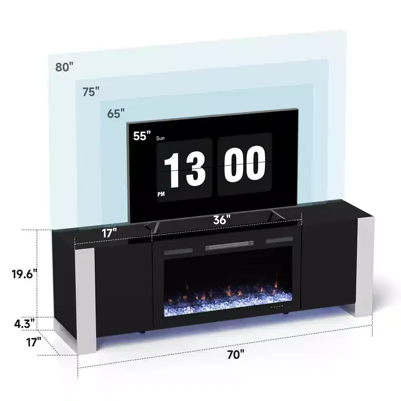 Mobile TV Real Relax da 70 pollici per TV fino a 80 pollici con camino elettrico e luci LED Centro Intrattenimento