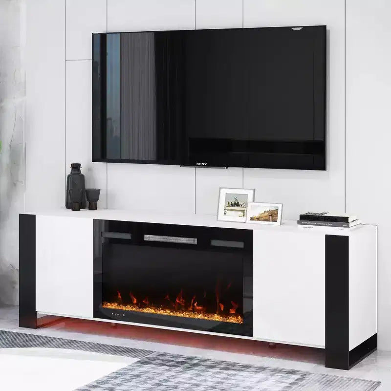 Mobile TV Real Relax da 70 pollici per TV fino a 80 pollici con camino elettrico e luci LED Centro Intrattenimento