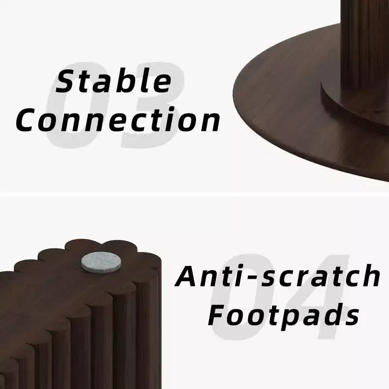 PexFix 60 Tavolo da Pranzo Rotondo Moderno con Gambe a Colonna a Strisce, Tavolo da Cucina in Legno Massello con Cuscinetti Antigraffio per Sala da Pranzo e Bar in Cucina, Noce