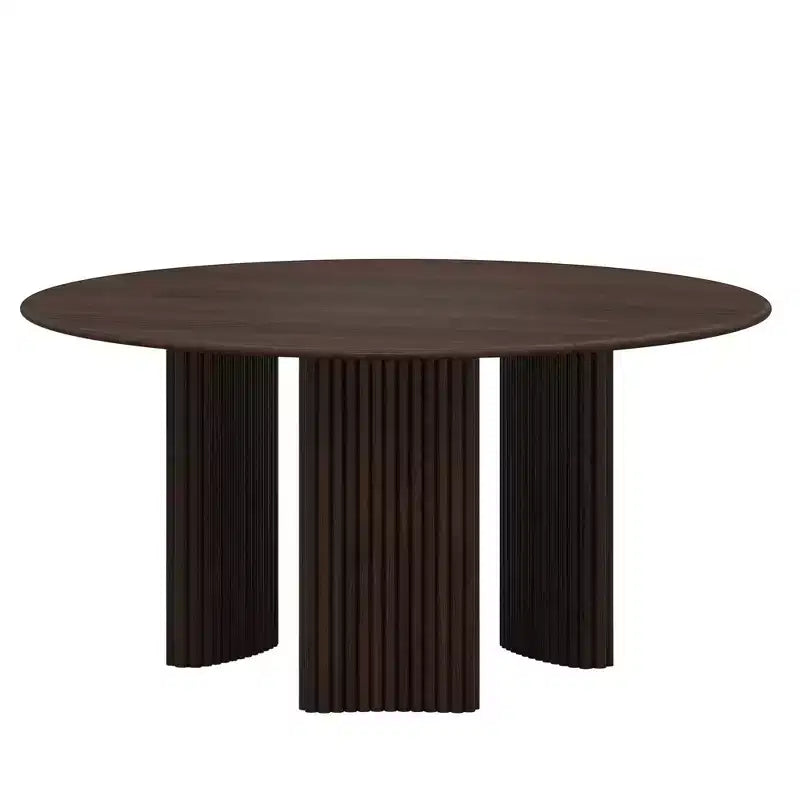 PexFix 60 Tavolo da Pranzo Rotondo Moderno con Gambe a Colonna a Strisce, Tavolo da Cucina in Legno Massello con Cuscinetti Antigraffio per Sala da Pranzo e Bar in Cucina, Noce