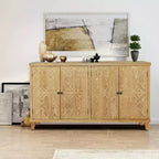GDFStudio Isaac - Armadietto Consolle con 4 Ante in Legno di Abete Rustico da 59,00 pollici