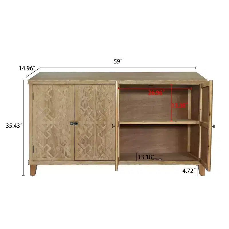 GDFStudio Isaac - Armadietto Consolle con 4 Ante in Legno di Abete Rustico da 59,00 pollici