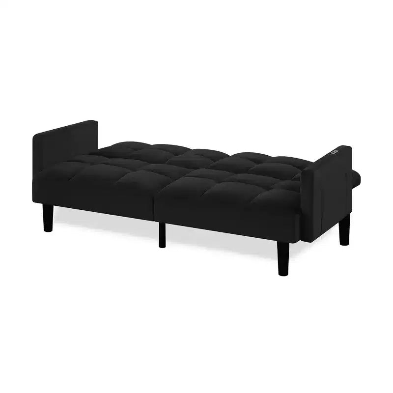 MAYEERTY Divano Futon in Velluto Convertibile Pieghevole a Tre Posti Divano Letto Trapuntato per Appartamento Nero
