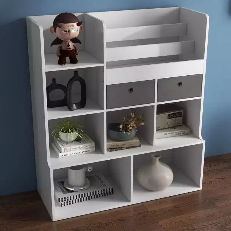 Scaffale per libri per bambini con cassetti, Armadietto contenitore da terra, Libreria moderna con scomparti
