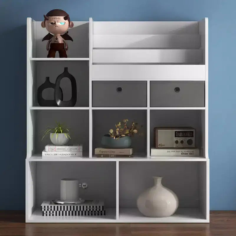 Scaffale per libri per bambini con cassetti, Armadietto contenitore da terra, Libreria moderna con scomparti
