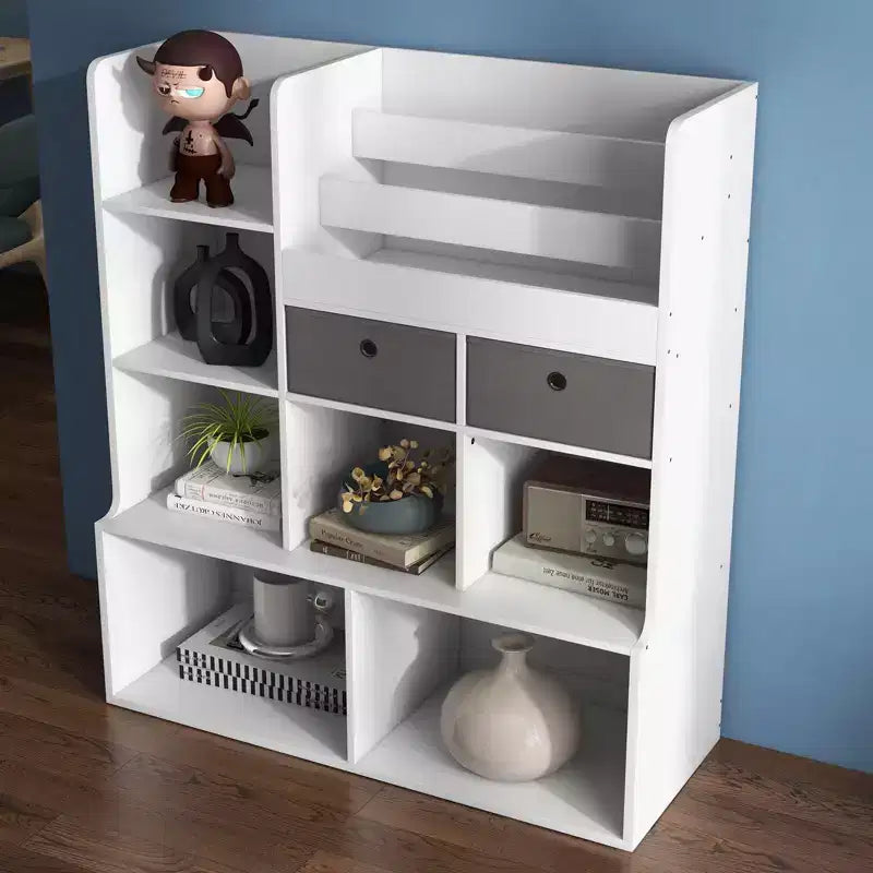Scaffale per libri per bambini con cassetti, Armadietto contenitore da terra, Libreria moderna con scomparti