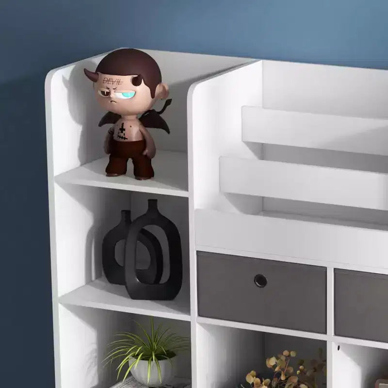 Scaffale per libri per bambini con cassetti, Armadietto contenitore da terra, Libreria moderna con scomparti