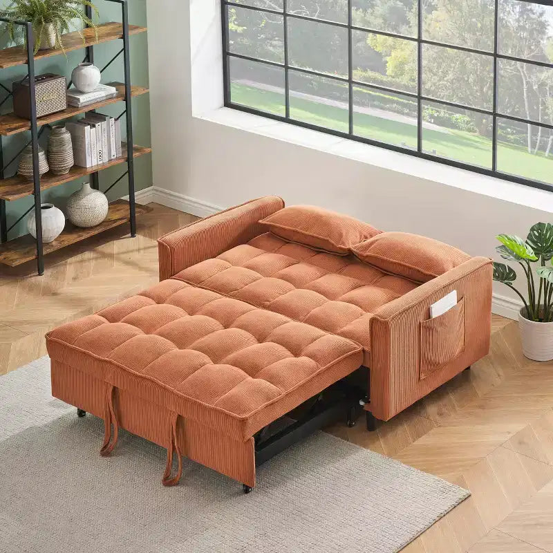 MAYEERTY Divanetto a due posti in velluto a coste con staffa in legno per soggiorno camera da letto arancione