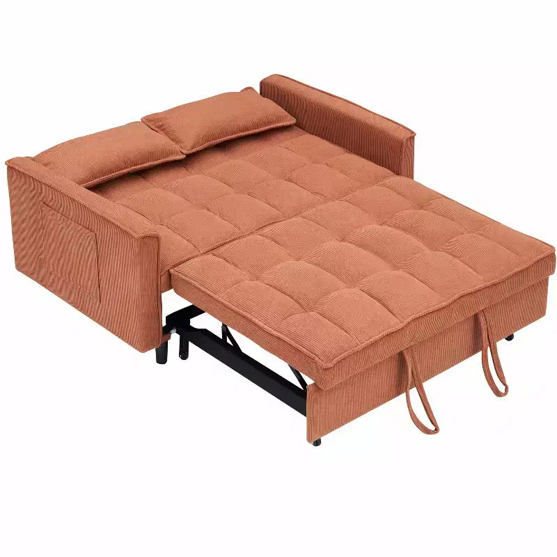 MAYEERTY Divanetto a due posti in velluto a coste con staffa in legno per soggiorno camera da letto arancione