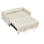 MAYEERTY Divano Moderno in Velluto a Due Posti, Divano Letto Estraibile con Cuscini Decorativi e Tasche per Soggiorno Camera da Letto, Beige