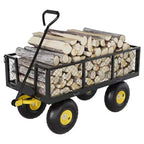 Carrello in acciaio per impieghi gravosi con maniglia girevole a 180° versatile, sponde rimovibili e ruote da 10 pollici per l'uso in cucina o in giardino