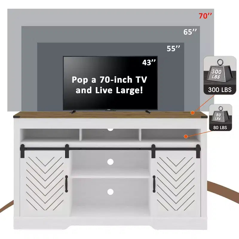 Heynemo Mobile TV Rustico con anta scorrevole a granaio per TV fino a 65+ pollici, mobile TV alto 86 cm, console in legno con ante per riporre oggetti
