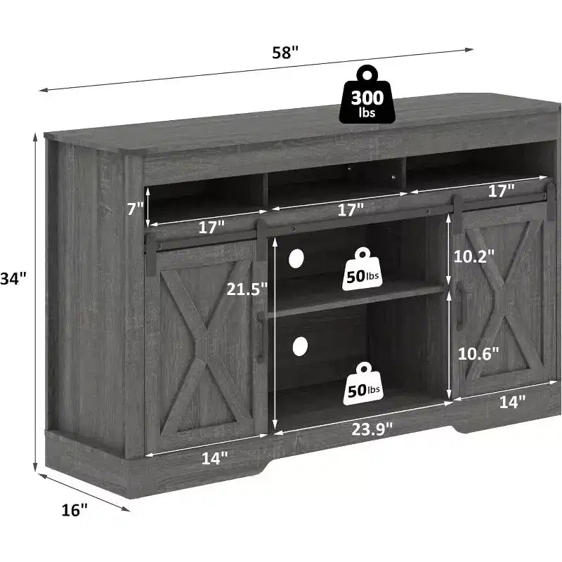 Heynemo Mobile TV Rustico con anta scorrevole a granaio per TV fino a 65+ pollici, mobile TV alto 86 cm, console in legno con ante per riporre oggetti