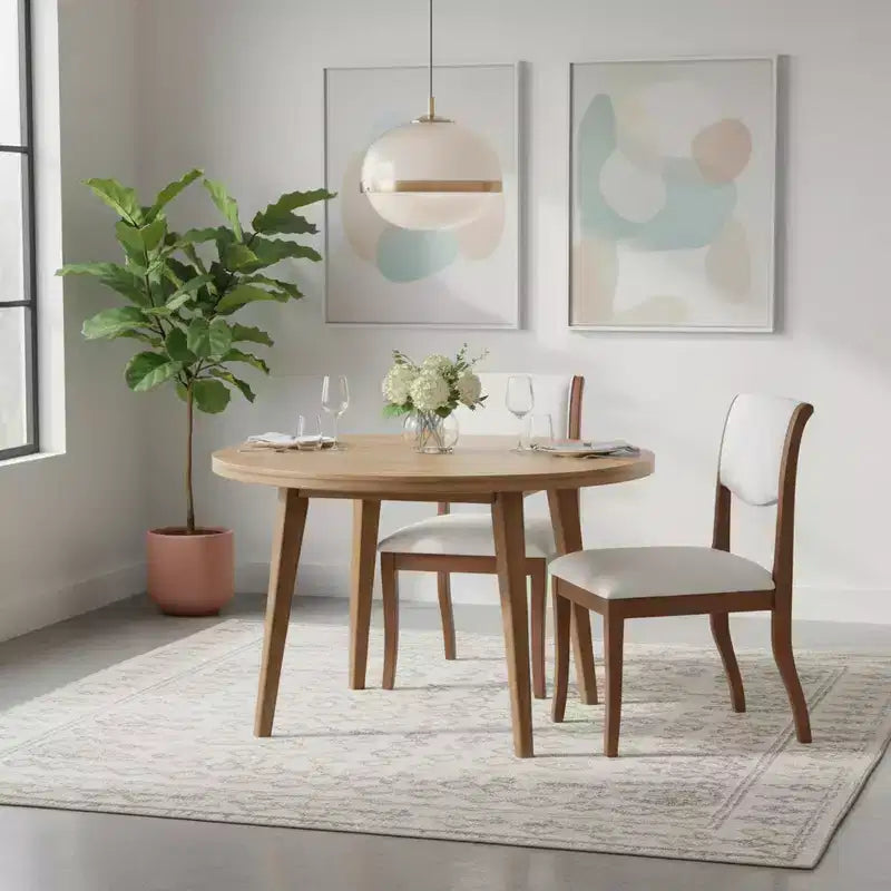 Homy Casa Set of 2 Upholstered Dining Chairs with Curved Backrest and Wooden Frame, White