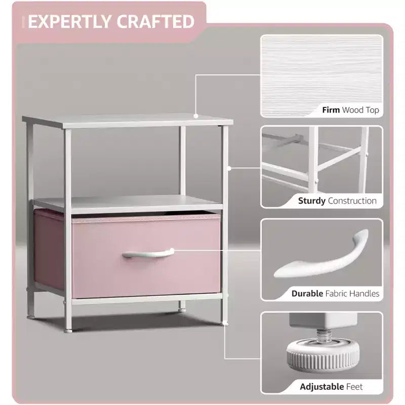 Sorbus Comodino a 1 cassetto con ripiano - Struttura in acciaio, piano in legno e contenitori in tessuto facili da estrarre - Perfetto per casa, camera da letto, ufficio e dormitorio universitario