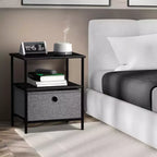 Sorbus Comodino a 1 cassetto con ripiano - Struttura in acciaio, piano in legno e contenitori in tessuto facili da estrarre - Perfetto per casa, camera da letto, ufficio e dormitorio universitario