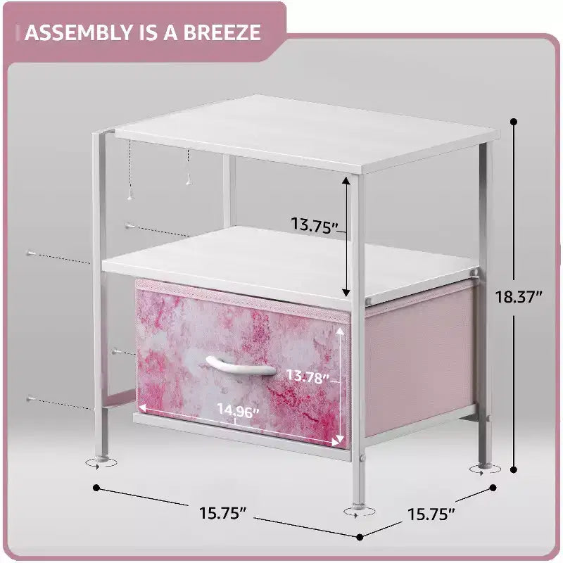 Sorbus Comodino a 1 cassetto con ripiano - Struttura in acciaio, piano in legno e contenitori in tessuto facili da estrarre - Perfetto per casa, camera da letto, ufficio e dormitorio universitario