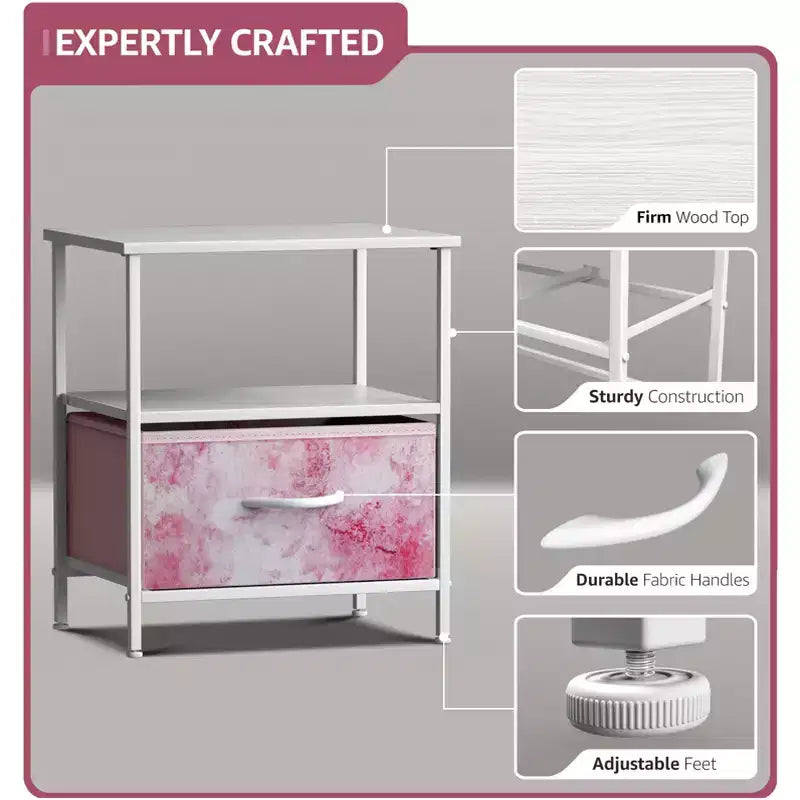 Sorbus Comodino a 1 cassetto con ripiano - Struttura in acciaio, piano in legno e contenitori in tessuto facili da estrarre - Perfetto per casa, camera da letto, ufficio e dormitorio universitario