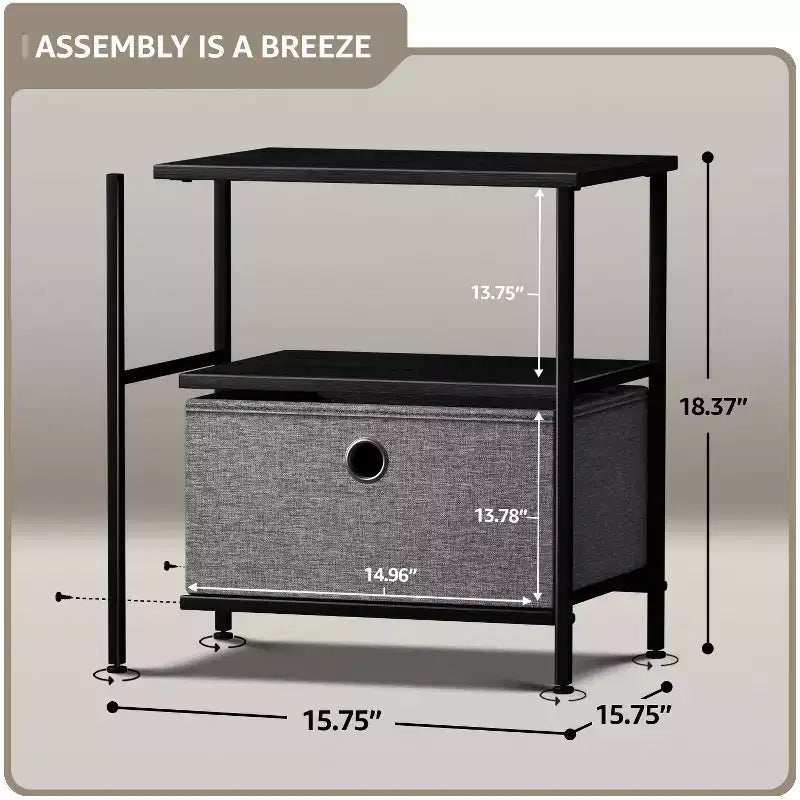 Sorbus Comodino a 1 cassetto con ripiano - Struttura in acciaio, piano in legno e contenitori in tessuto facili da estrarre - Perfetto per casa, camera da letto, ufficio e dormitorio universitario