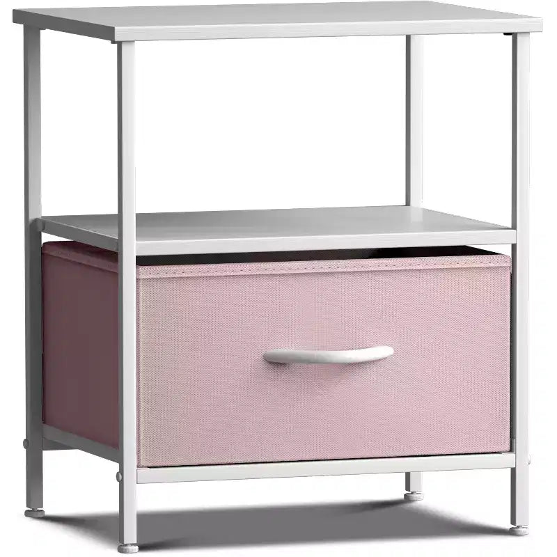 Sorbus Comodino a 1 cassetto con ripiano - Struttura in acciaio, piano in legno e contenitori in tessuto facili da estrarre - Perfetto per casa, camera da letto, ufficio e dormitorio universitario
