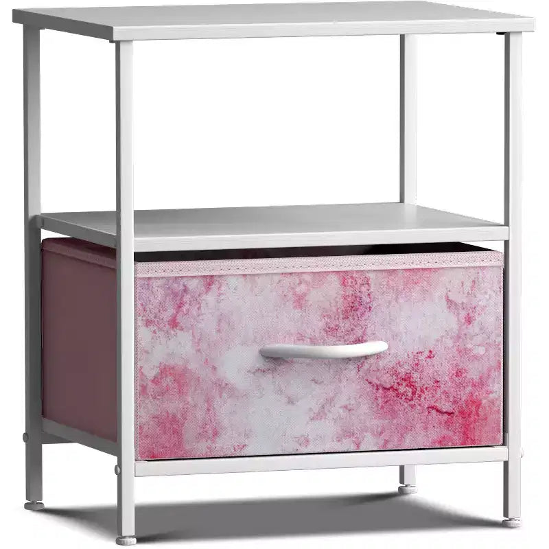 Sorbus Comodino a 1 cassetto con ripiano - Struttura in acciaio, piano in legno e contenitori in tessuto facili da estrarre - Perfetto per casa, camera da letto, ufficio e dormitorio universitario